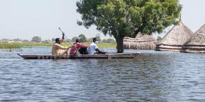 Canoe in floodwaters