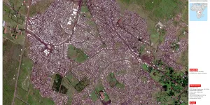 Satellitenbild aus Goma/Bulengo, Demokratische Republik Kongo, mit dem gebildeten Geflüchtetenlager