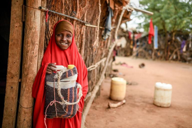 Habiba showing her portable cooler box