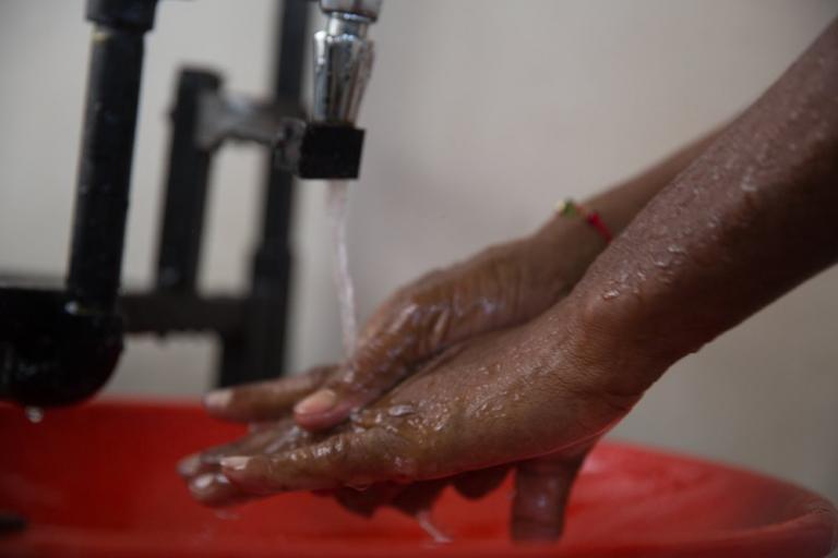 Handwash at the entrance of covid ward in shatabdi hosp.jpg