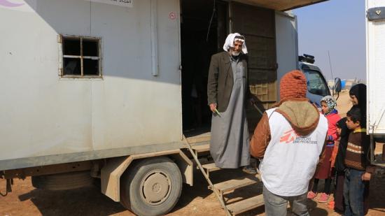 Mobile clinic in Al-Fuqara camp in Al-Dana area