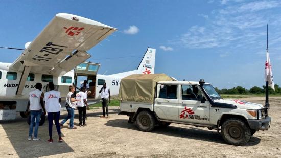 MSF teams unload medical supplies