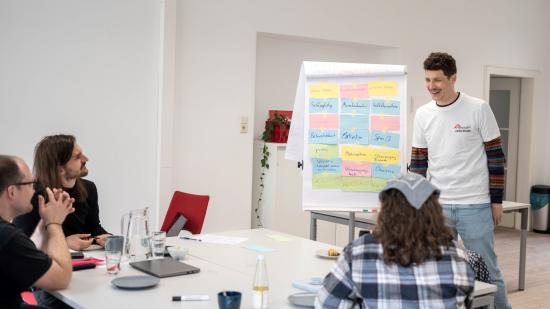 Das Städteteam trifft sich täglich zum Morgenmeeting im Büro.