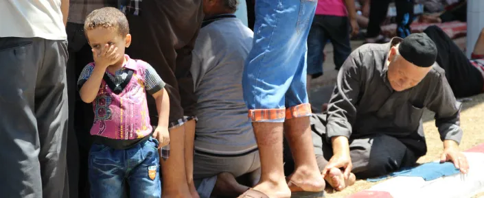 Vertriebene Familien suchen seit dem 21. Juli am Gelände des Al-Shifa Krankenhauses in Gaza-Stadt Zuflucht.