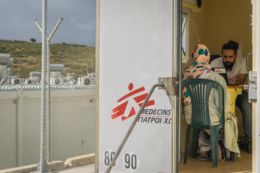 MSF mobile clinic in the Closed Control Access Centre in Zervou, Samos.