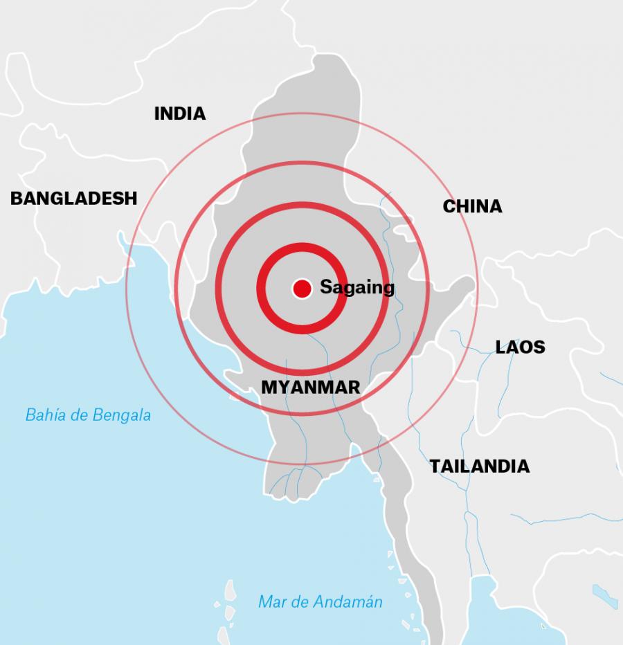 mapa terremoto Tailandia y Myanmar