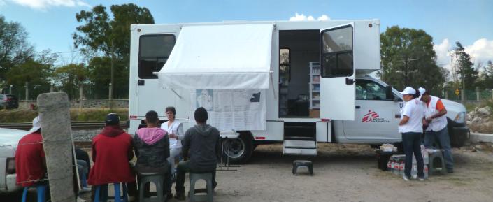 Eine unserer mobilen Kliniken zur medizinischen Versorgung von MigrantInnen auf ihrer gefährlichen Reise durch Mexiko.