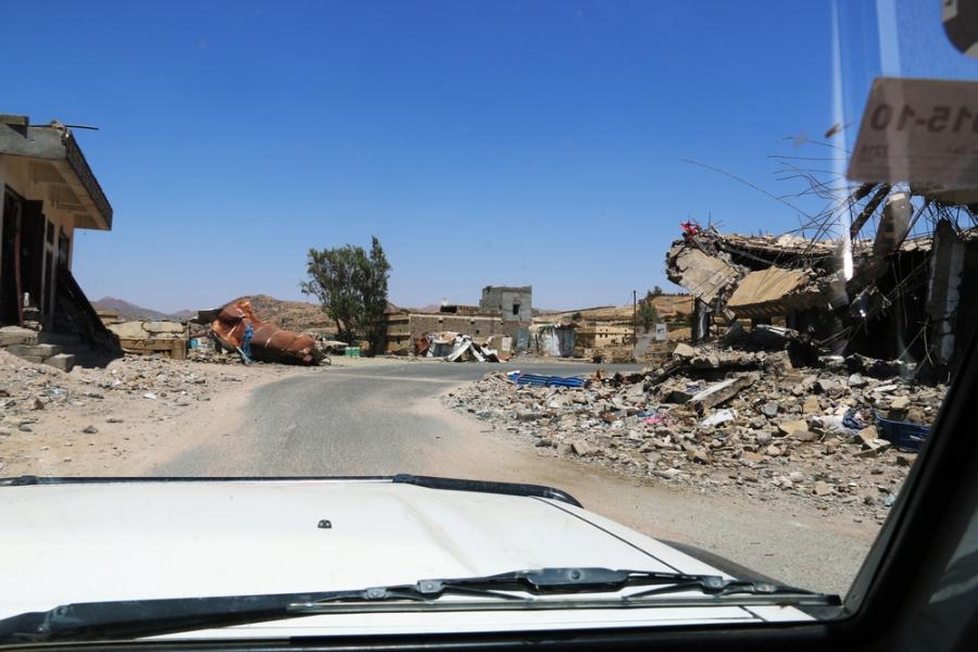 Haydan streets and buildings destroyed by airstrikes.