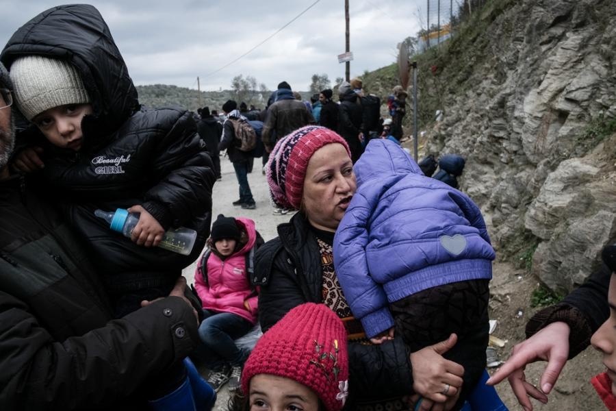 Refugees in Moria camp and Mytilene's port in Lesbos.