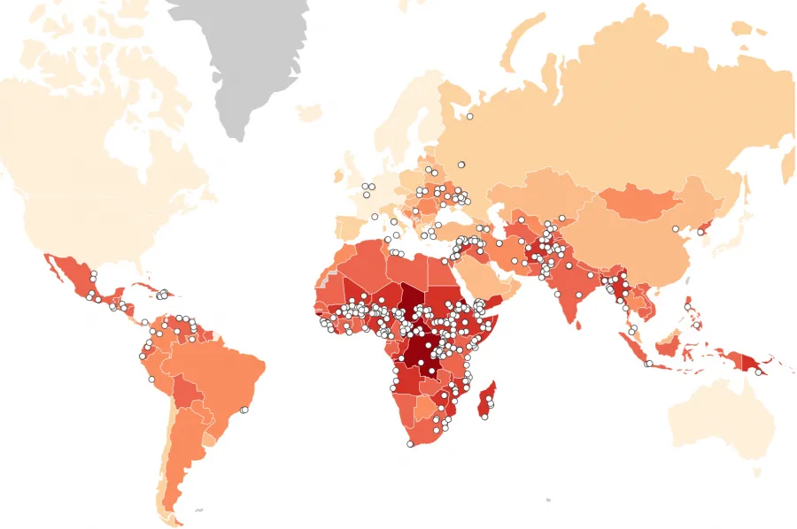 Weltkarte mit Klima-Hotspots