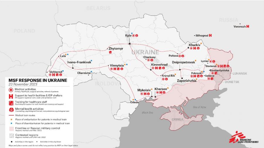 Karte unserer Aktivitäten in der Ukraine