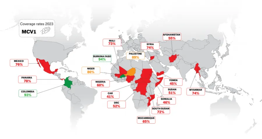 Masern Impfung weltweit: die Karte zeigt die Prozent der gegen Masern geimpften Personen