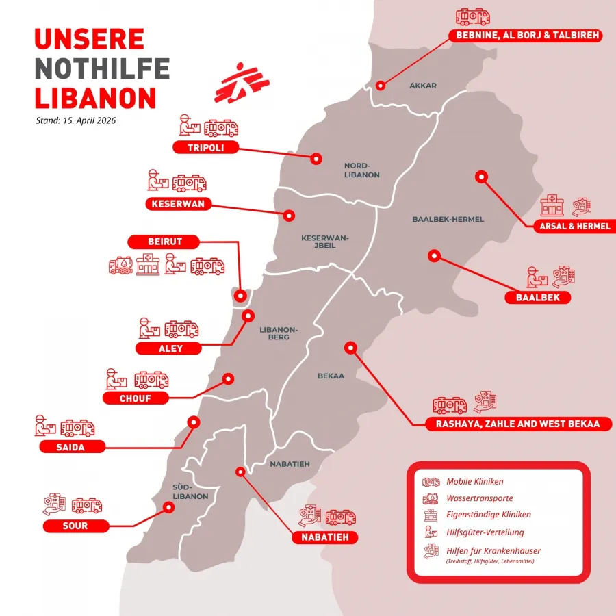 Karte unserer Nothilfe im Libanon im April 2026
