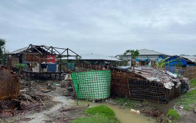 A view of A Nout Ye IDP camp in Pauktaw, Rakhine State, Myanmar on the 21st June, over one month since Cyclone Mocha