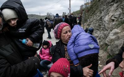 Refugees in Moria camp and Mytilene's port in Lesbos.