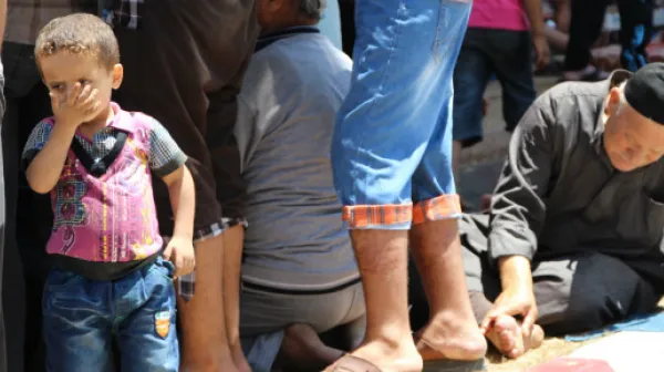 Vertriebene Familien suchen seit dem 21. Juli am Gelände des Al-Shifa Krankenhauses in Gaza-Stadt Zuflucht.