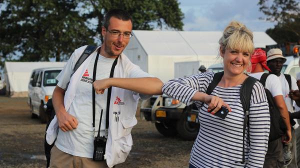 How to say hello with an elbow bump. ELWA 3, Monrovia