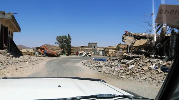 Haydan streets and buildings destroyed by airstrikes.